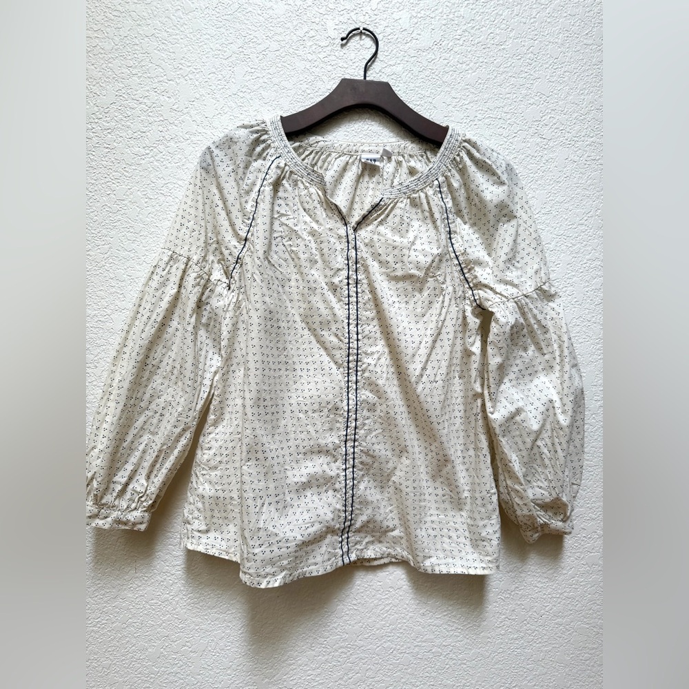 GAP Cream Boho Peasant Blouse with Navy Stitching